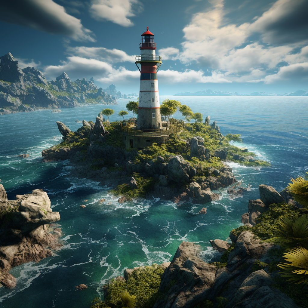 Midjourney prompt: a lighthouse sitting on …