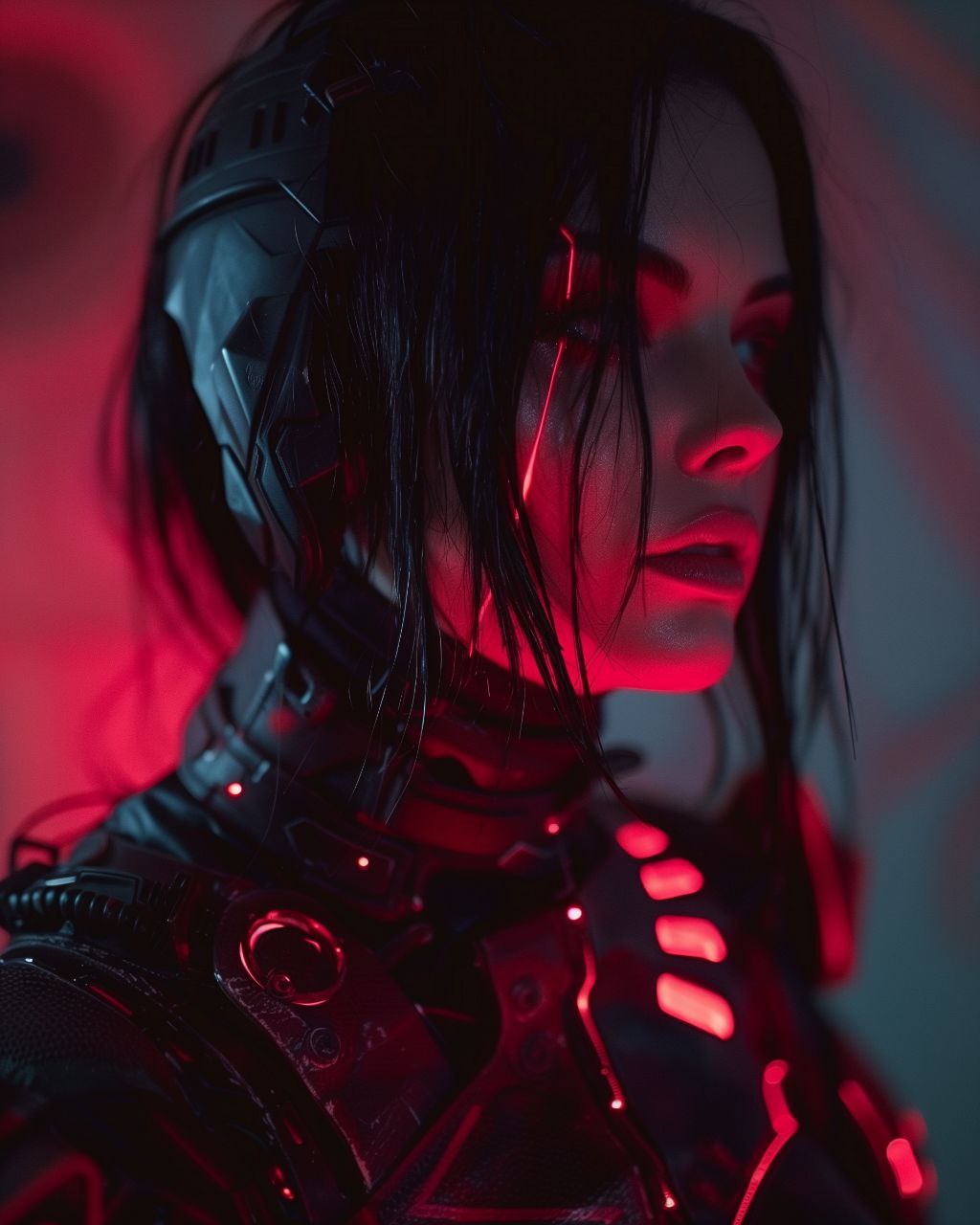 AI generated: Midjourney prompt: Æon Flux in armor, candid shot, cyberpunk, urbanco... (Midjourney - Portraits)