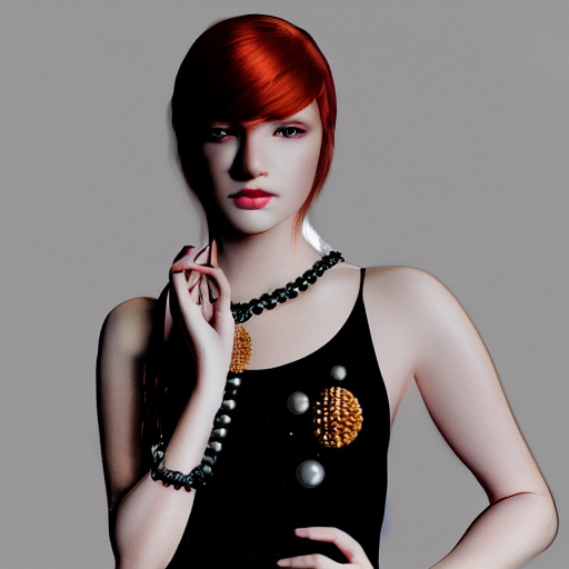 Stable Diffusion prompt: redhead girl in black dress, fro...