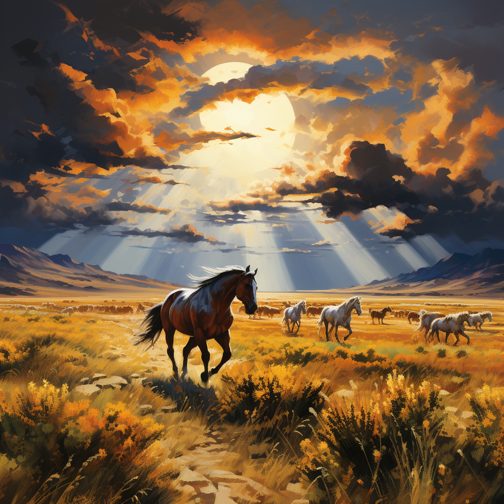 AI generated: Midjourney prompt: Craft an image of an expansive, rolling prairie, w... (Midjourney - Landscapes)