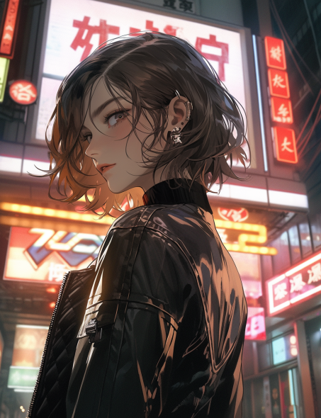 Realistic Vision V2.0 prompt: a woman standing in front of a neon sign, in the s... - Realistic Vision V2.0