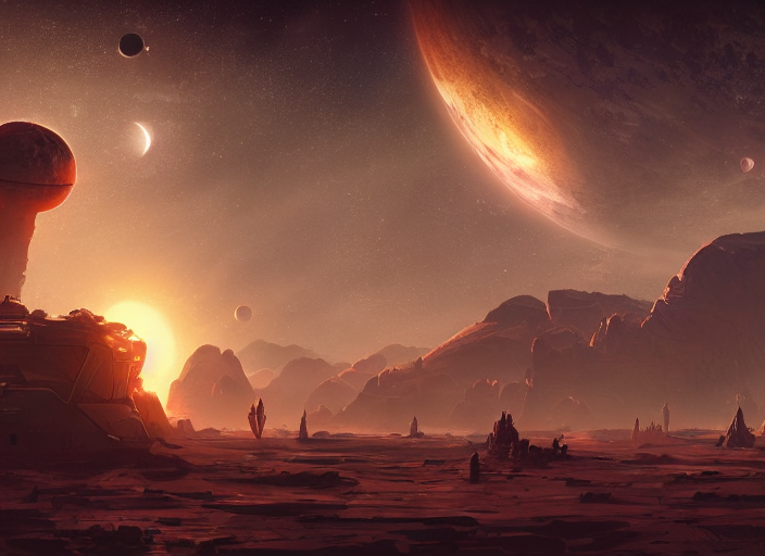 Stable Diffusion prompt: starry atlas station on a planet...