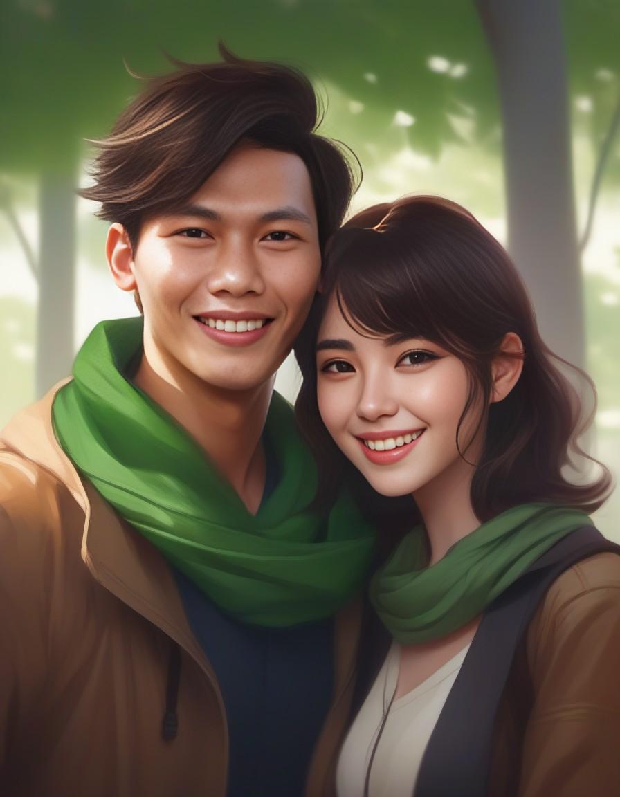 Stable Diffusion prompt: couple wiht a woman with a green scarf around her ... - Stable Diffusion