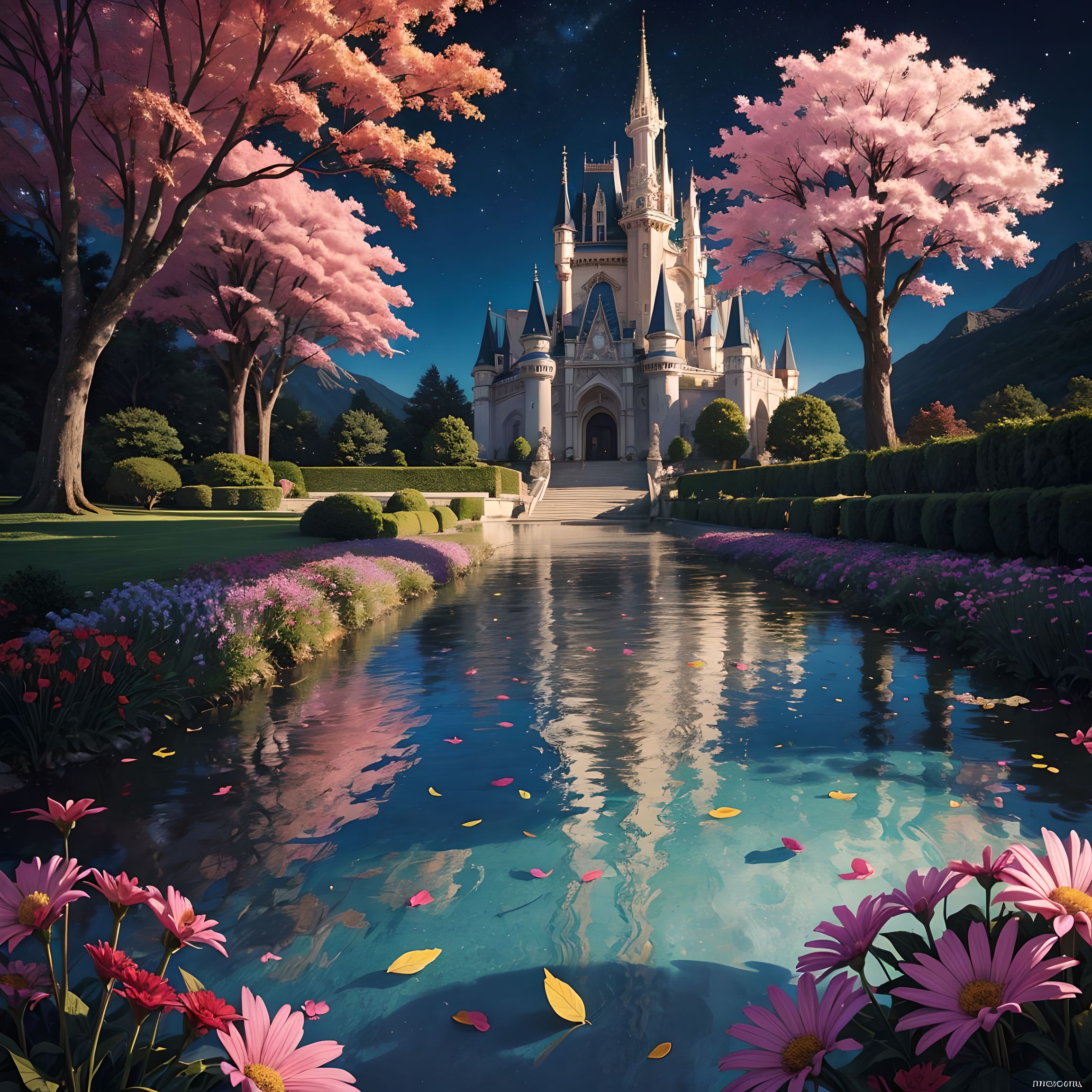 صورة مولدة بالذكاء الاصطناعي: Magic castle (نموذج Stable Diffusion - مناظر طبيعية)