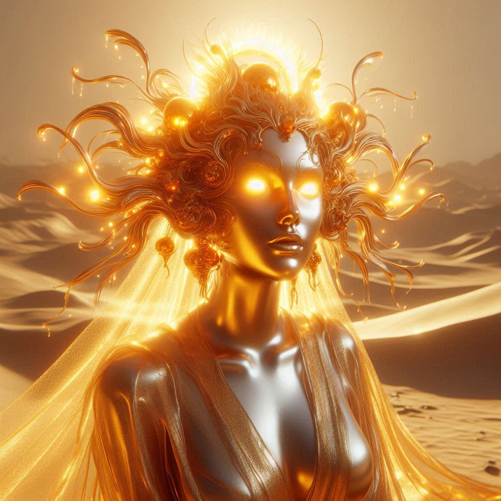 صورة مولدة بالذكاء الاصطناعي: DALL·E prompt: A hyper-realistic 3D character bathed in golden su... (نموذج DALL·E - صور شخصية)