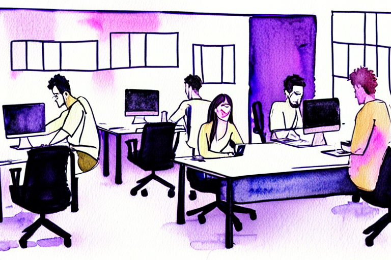 Stable Diffusion prompt: startup office people working wi...