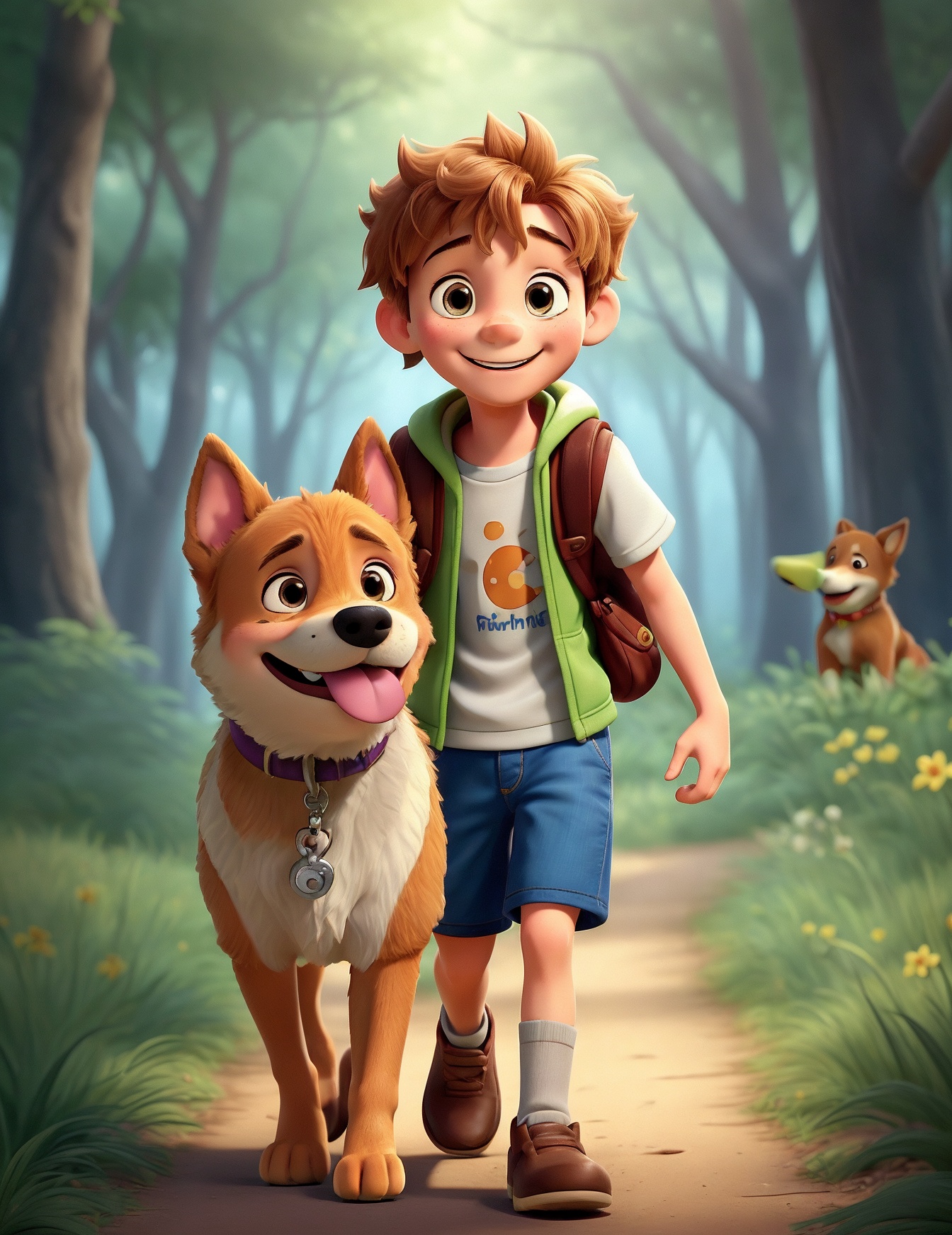 صورة مولدة بالذكاء الاصطناعي: Exploring nature with my best friend. (نموذج DALL·E - أنمي)