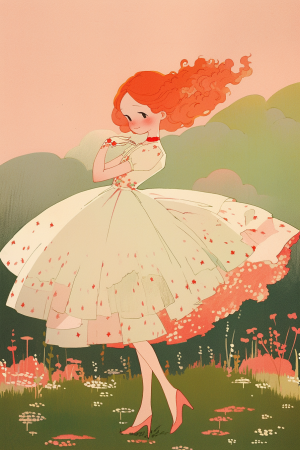 AI generated: Midjourney prompt: A playful young girl with curly red hair and spark... (Midjourney - Anime)