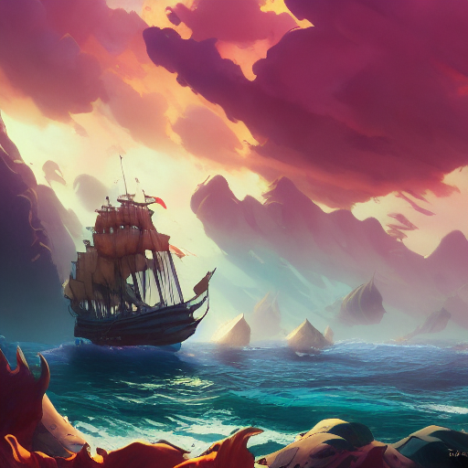 Stable Diffusion prompt: ocean where a large pirate ship ...