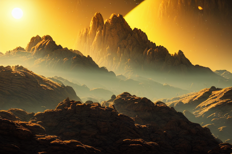Stable Diffusion prompt: beautiful mountains on exoplanet...