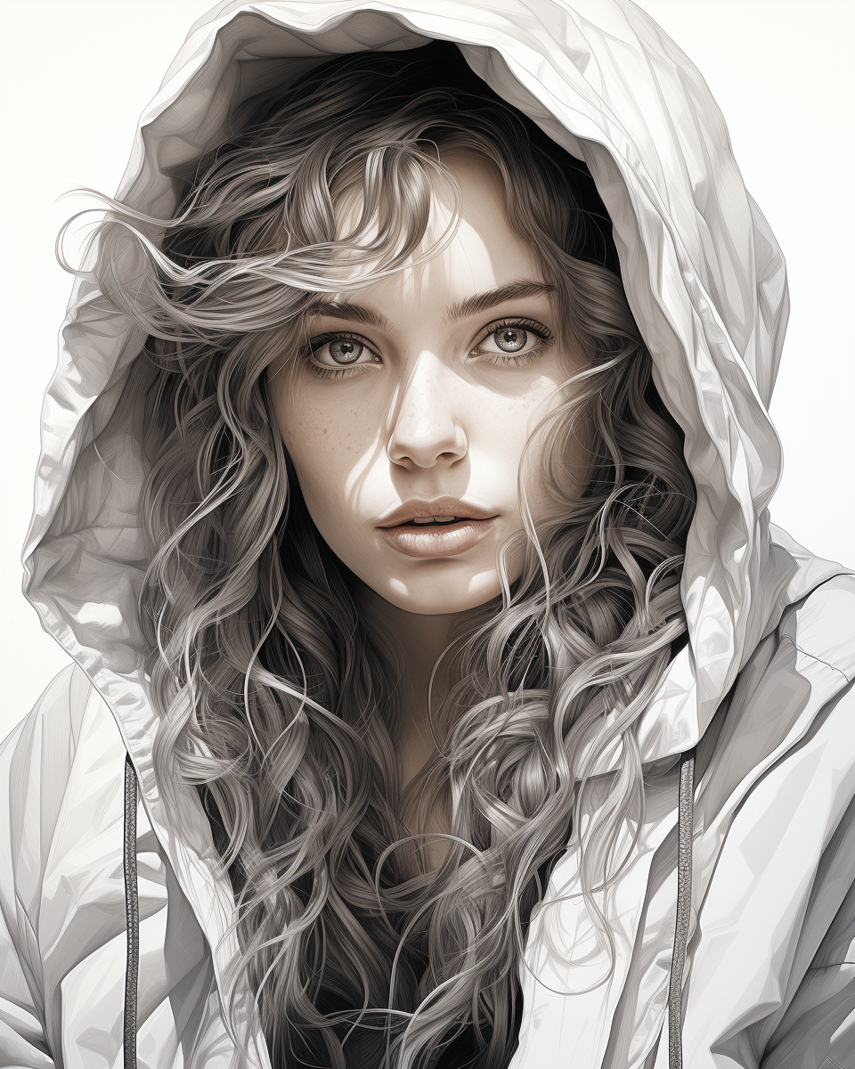 صورة مولدة بالذكاء الاصطناعي: Midjourney prompt: a portrait of a woman in a hoodie, in the style of... (نموذج Midjourney - صور شخصية)