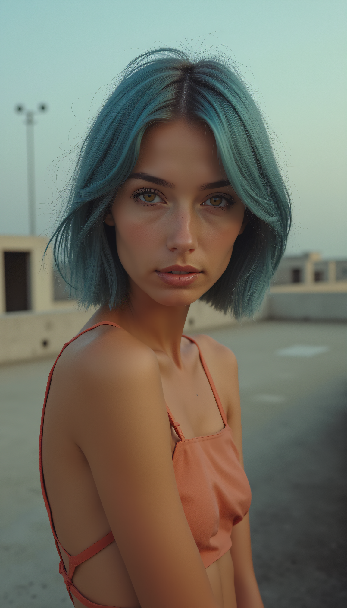 AI generated: FLUX prompt: polaroid, Brutalist high Fashion close up on face ... (FLUX - Portraits)