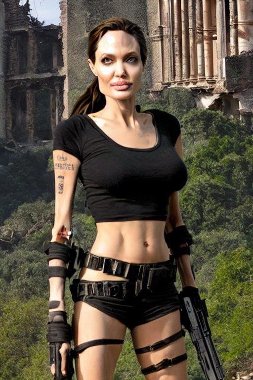 Stable Diffusion prompt: angelina jolie dressed as lara c...