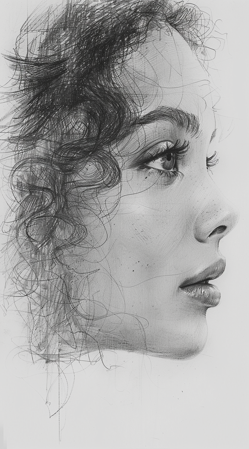 AI generated: Midjourney prompt: simple pencil sketch by Odilon Redon, drawing, fac... (Midjourney - Portraits)