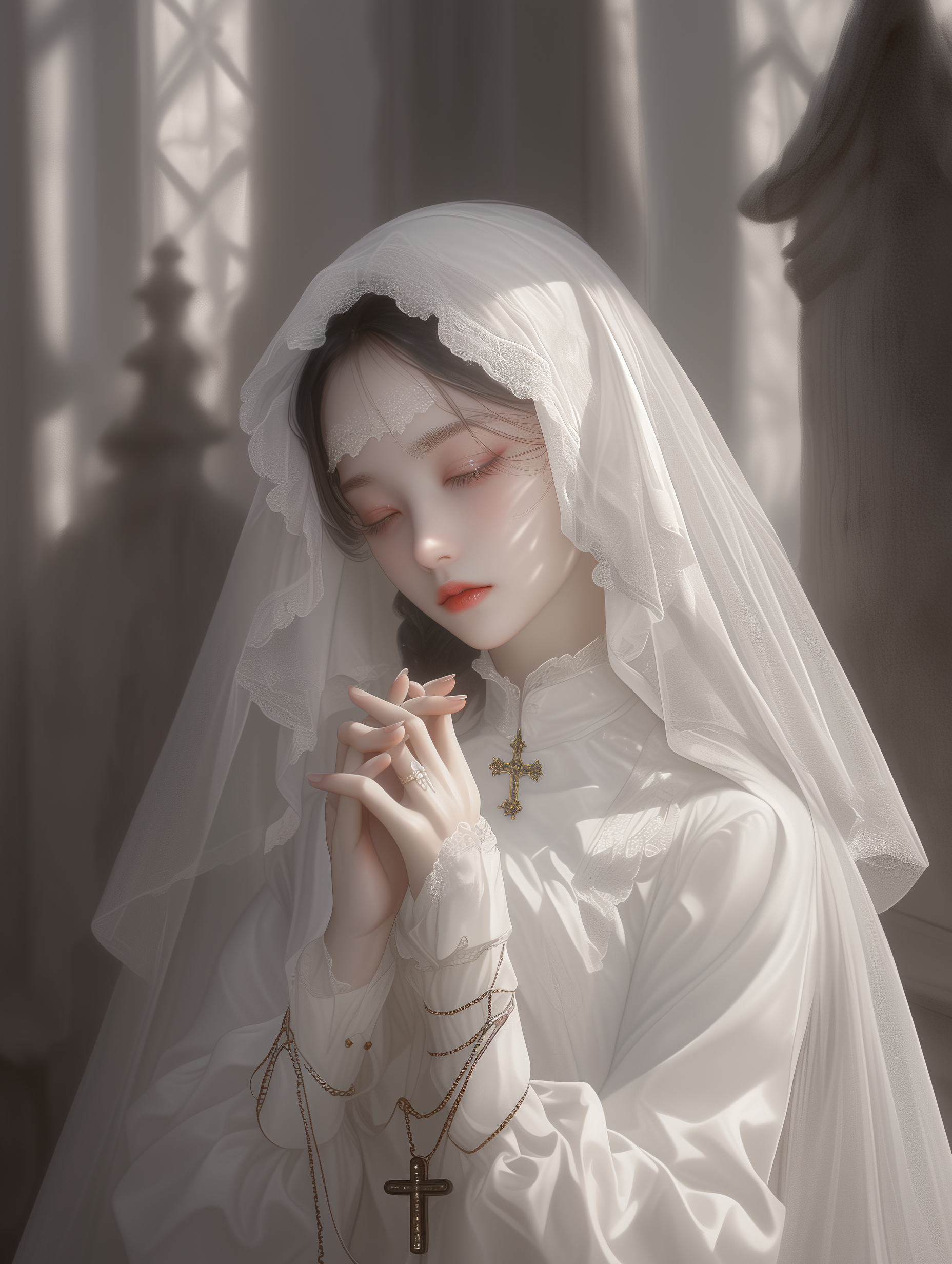 صورة مولدة بالذكاء الاصطناعي: praying girl (نموذج Midjourney - صور شخصية)