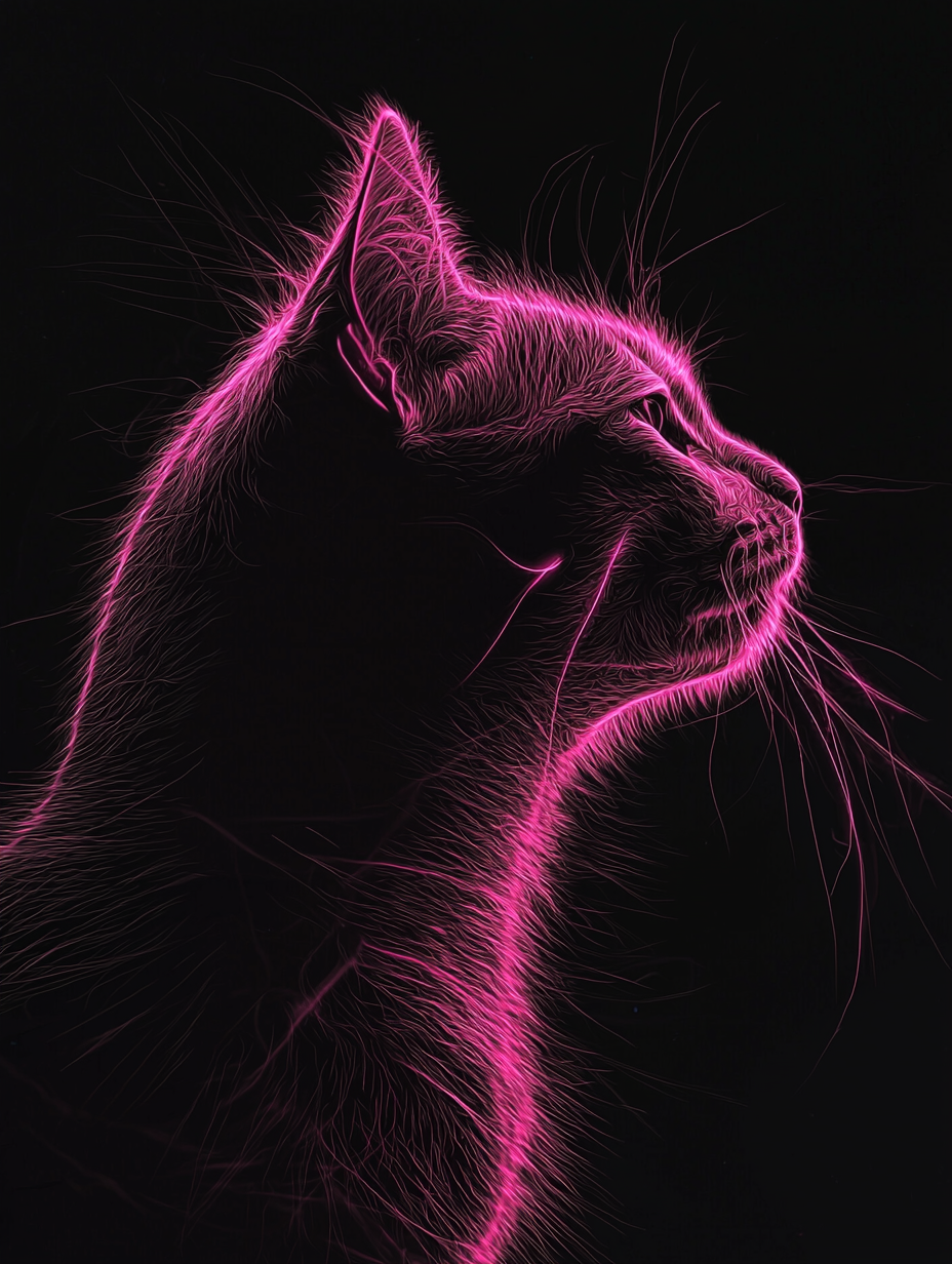 AI generated: Midjourney prompt: A cat's silhouette is outlined in pink lines again... (Midjourney - Portraits)