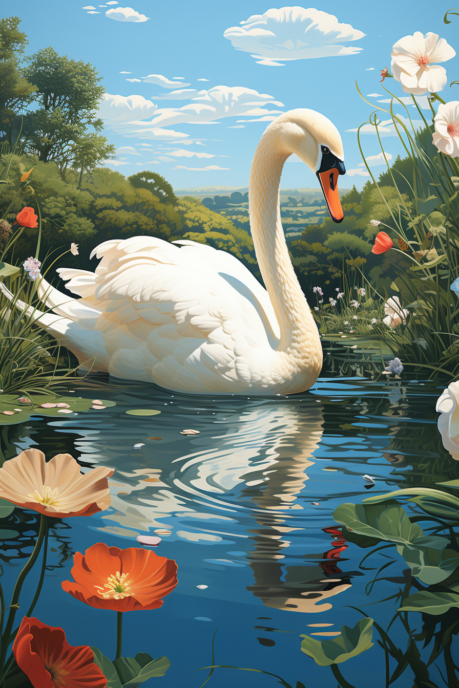 AI generated: Midjourney prompt: A graceful swan with pure white feathers and elega... (Midjourney - Portraits)