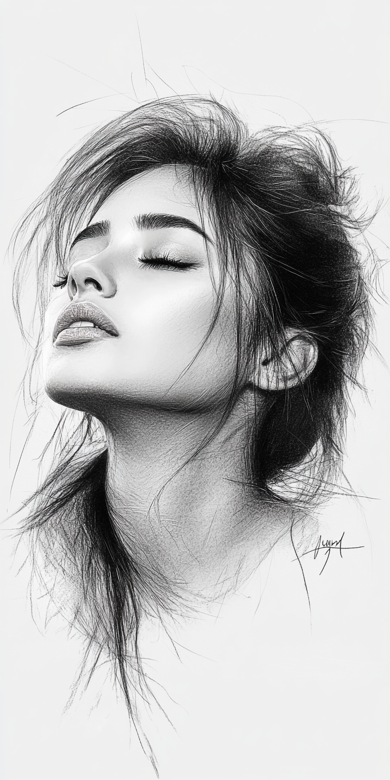 صورة مولدة بالذكاء الاصطناعي: Midjourney prompt: drawing of a woman, in the style of video montages... (نموذج Midjourney - صور شخصية)