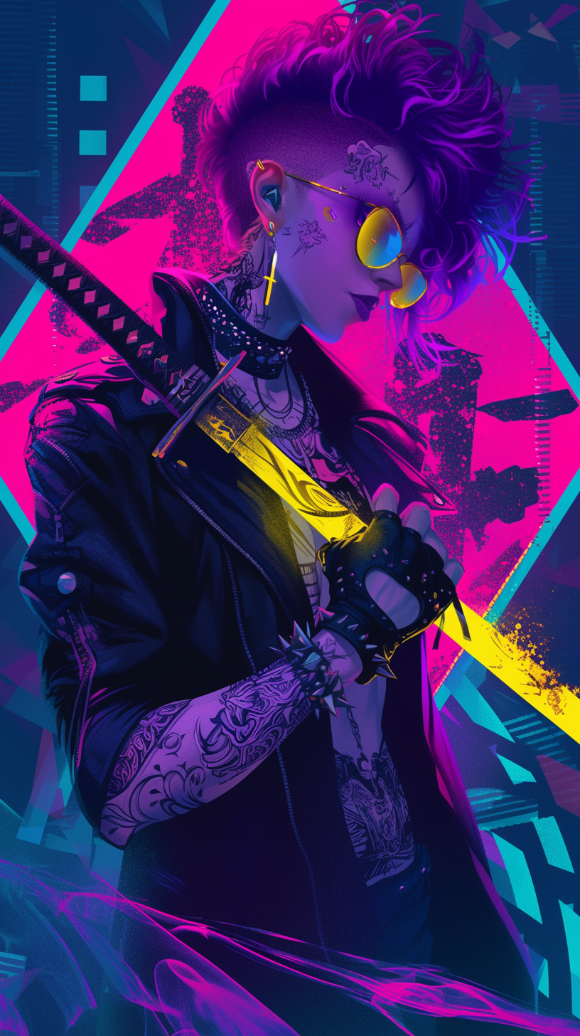 صورة مولدة بالذكاء الاصطناعي: Vaporwave Gothic Rebel (نموذج Midjourney - صور شخصية)