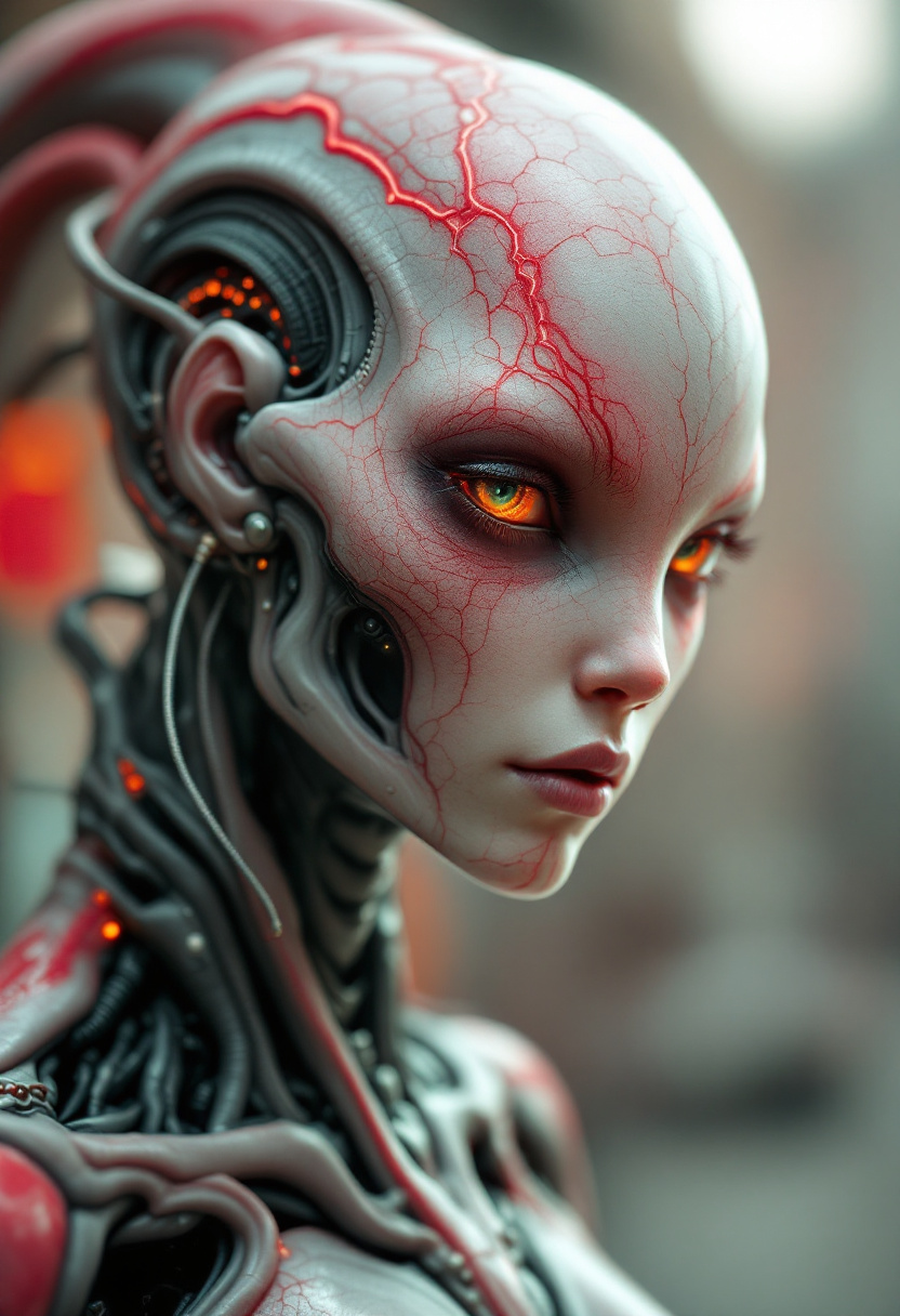 صورة مولدة بالذكاء الاصطناعي: FLUX prompt: alien cyborg ,blurred in a magical tilt-shift effe... (نموذج FLUX - صور شخصية)