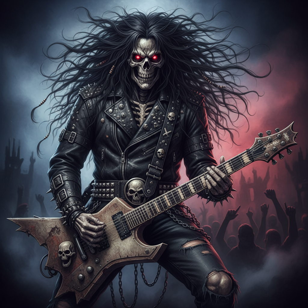AI generated: Nano Banana prompt: Portrait of a Metal Guitar:4 hero skelton face wit... (Nano Banana - Portraits)