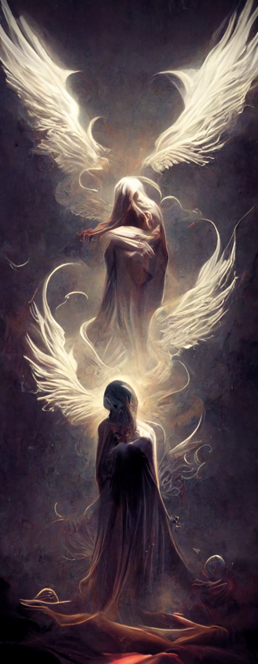 Midjourney prompt: faceless lovecraftian, angel with wing...