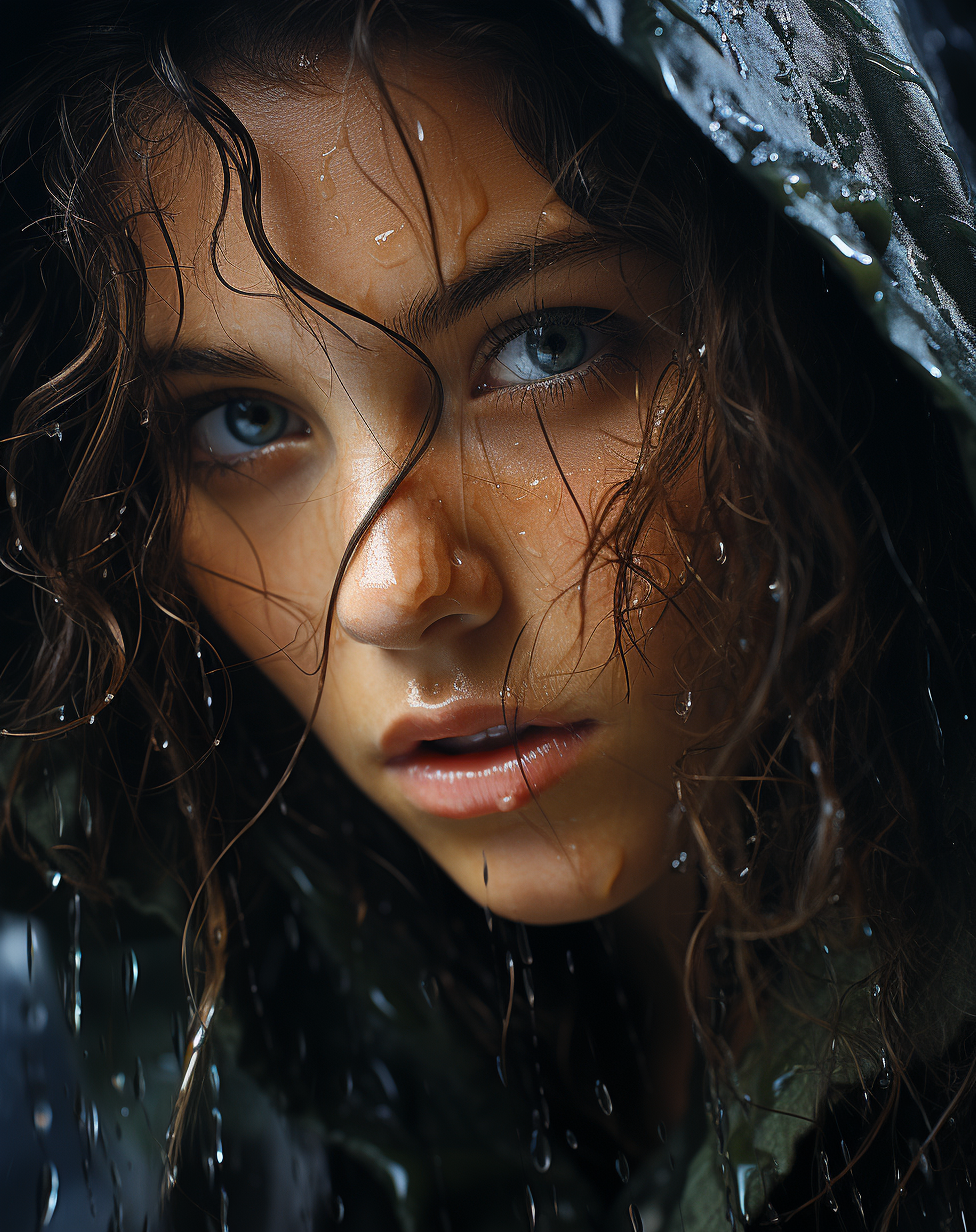 AI generated: Midjourney prompt: a beautiful girl with water drops on her face, in ... (Midjourney - Portraits)