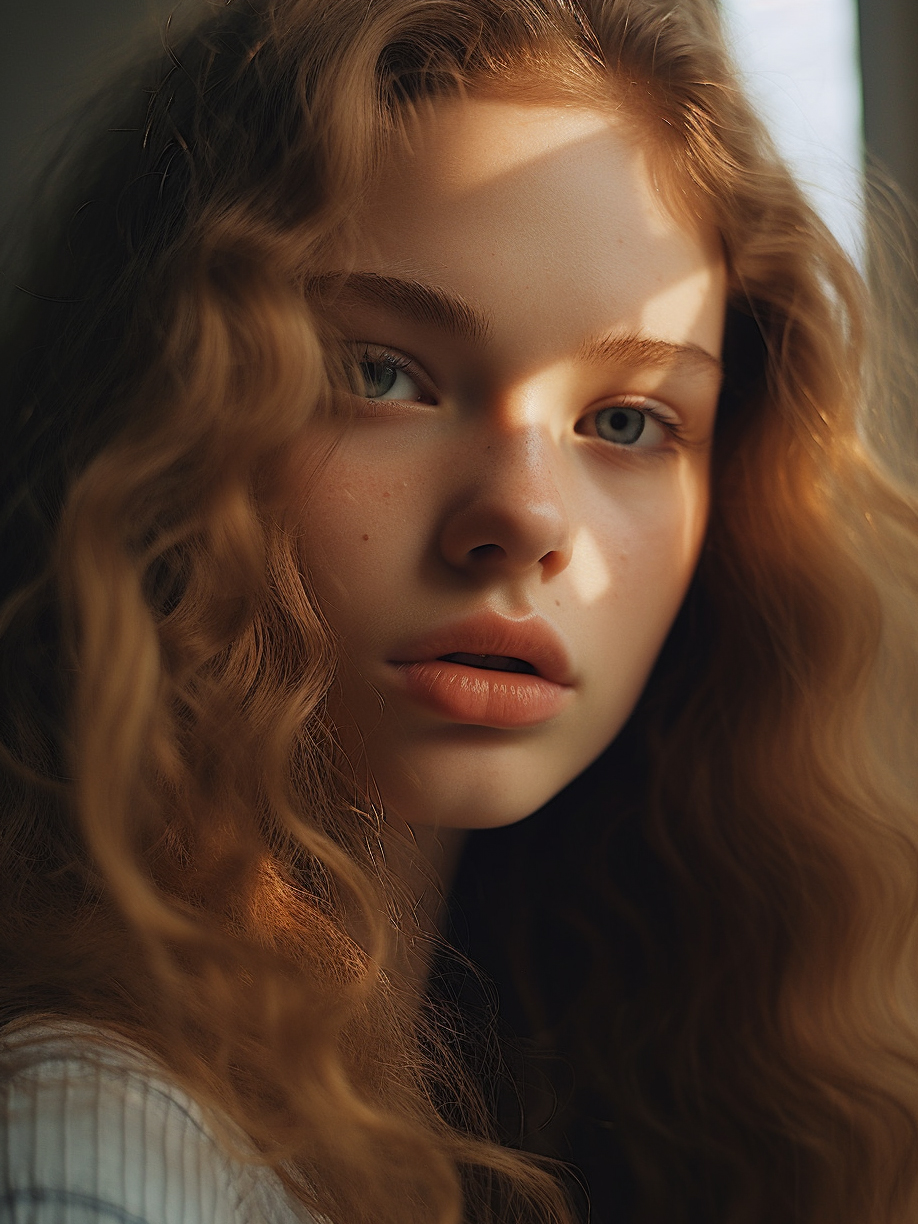 Midjourney prompt: a close up of a person with long hair, a picture, ... - Midjourney