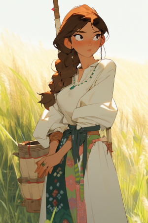 AI generated: Midjourney prompt: A whimsical anime peasant from the rustic Joseon d... (Midjourney - Anime)