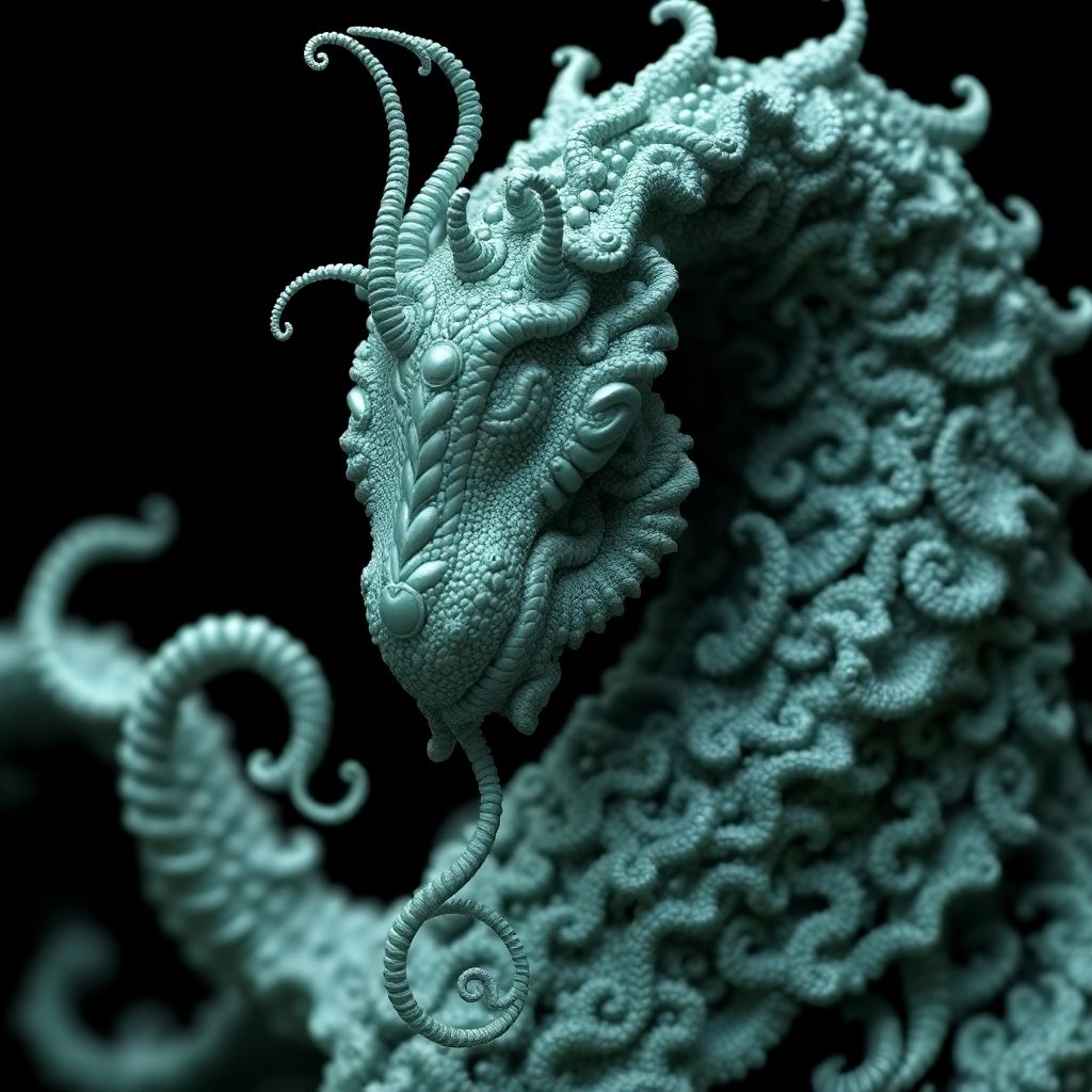 FLUX prompt: close up dof render of a mythical creature m...