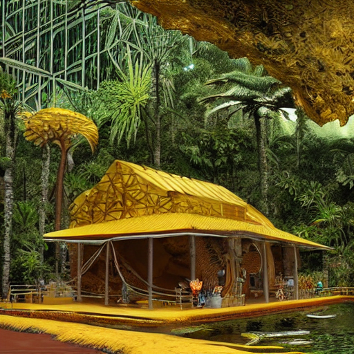 Stable Diffusion prompt: A amazonas jungle with a gold mi...