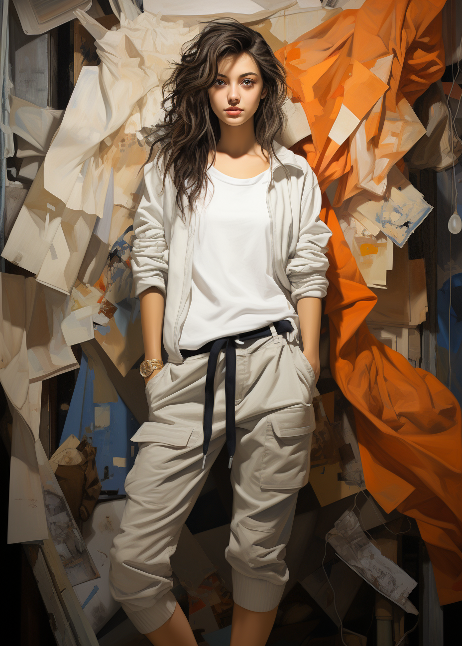 AI generated: Midjourney prompt: a teen girl in white top and jeans is sitting, in ... (Midjourney - Portraits)