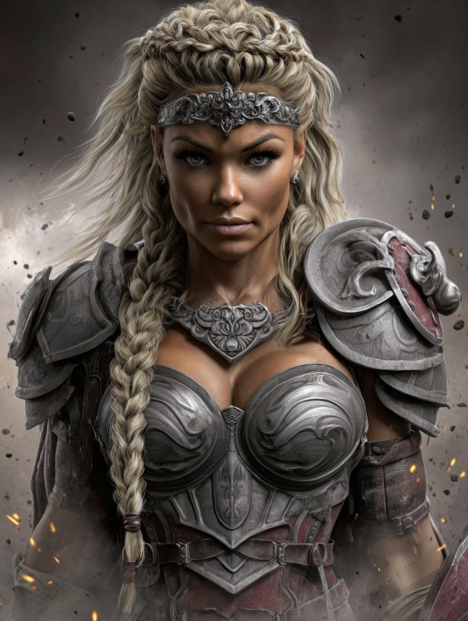 Midjourney prompt: epic fantasy portrait of a fierce warr...