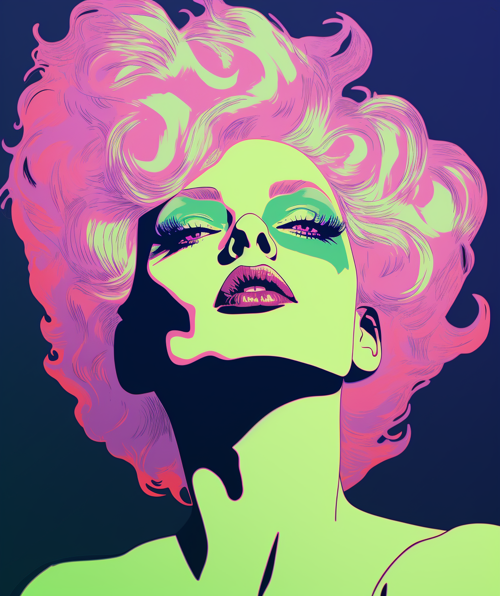 Midjourney prompt: A drawing of an elegant woman with pink hair, in t... - Midjourney