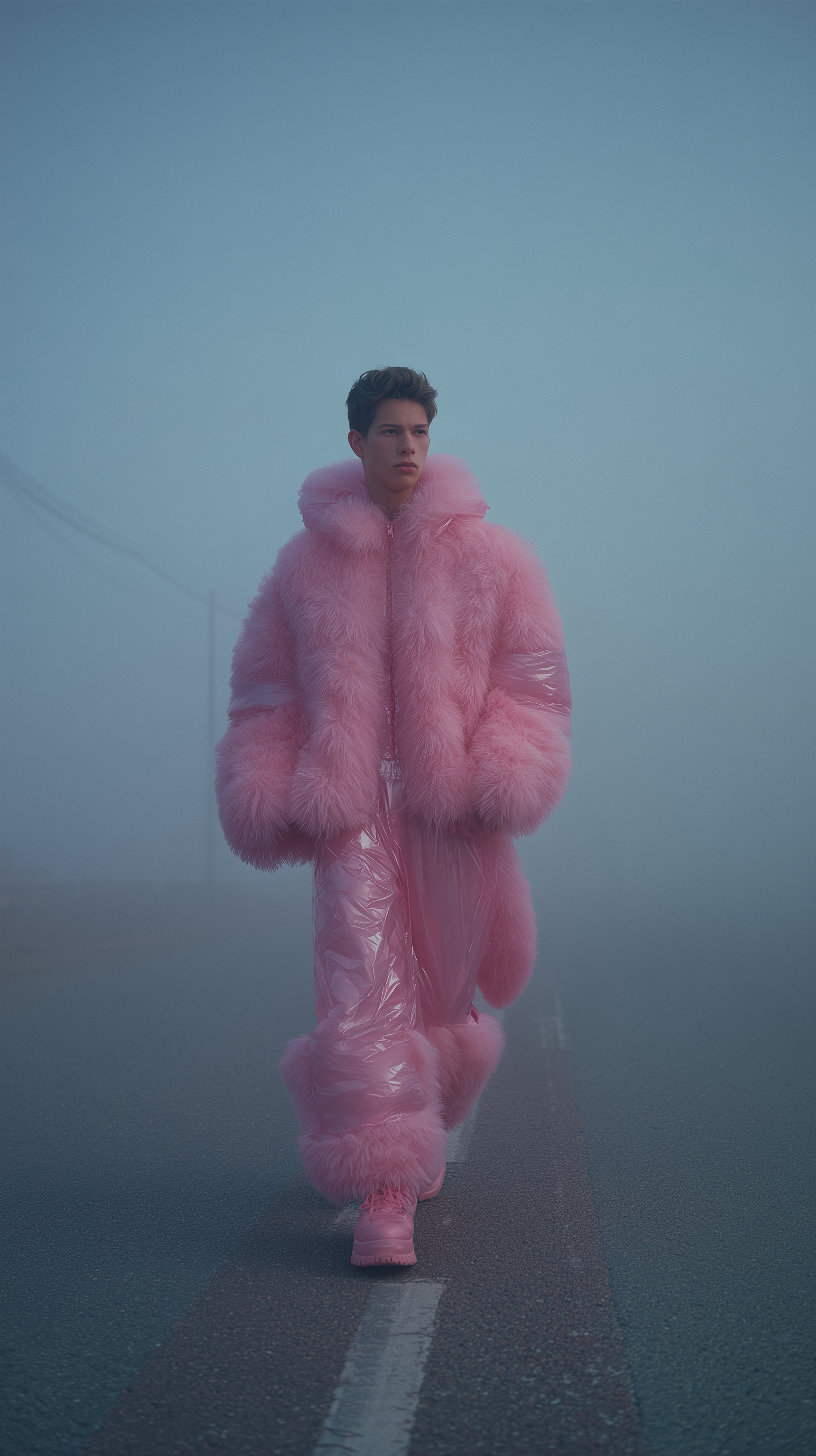 AI generated: Midjourney Shatter prompt: fashion photography, man model in full-body, front... (Midjourney Shatter - Fashion)