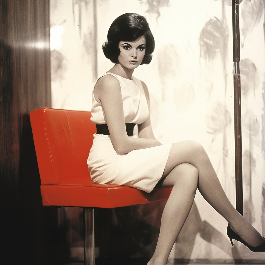 AI generated: Midjourney prompt: woman, 1960's, sitting (Midjourney - Fashion)