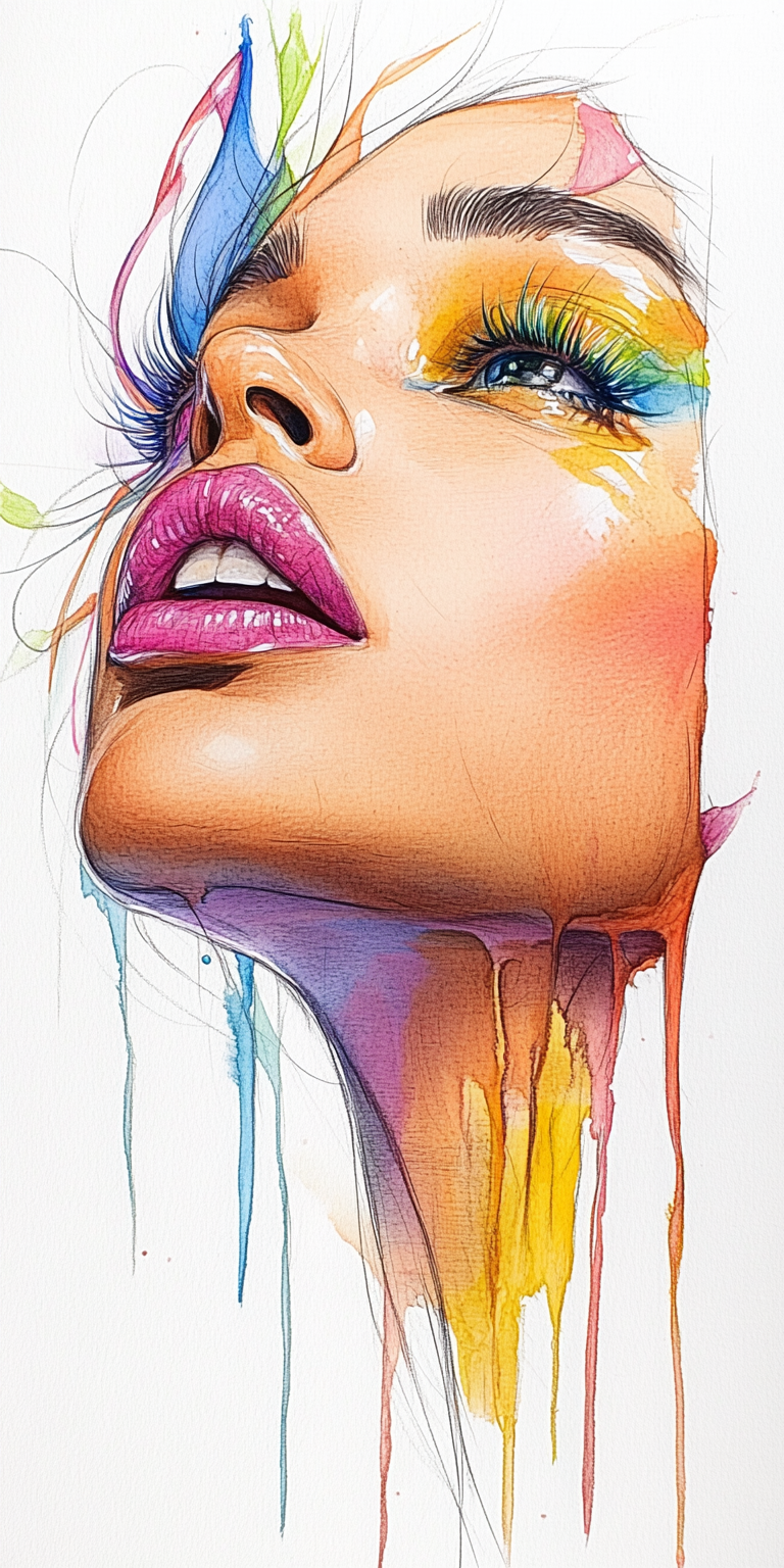 AI generated: Midjourney prompt: color drawing of a woman's face, emotional --chaos... (Midjourney - Portraits)