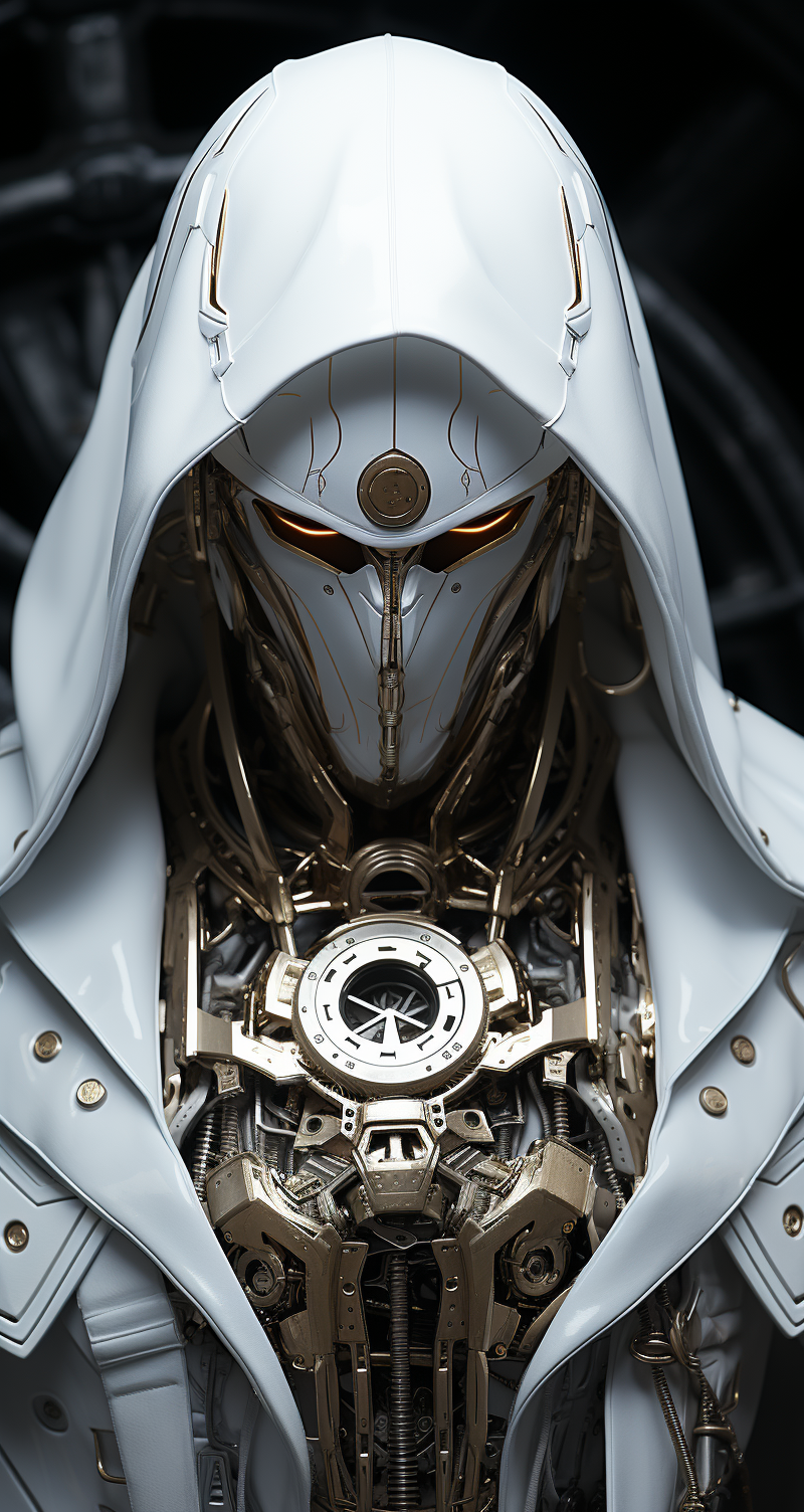AI generated: Midjourney prompt: the body of a man being simulated in white hood, i... (Midjourney - Character Design)