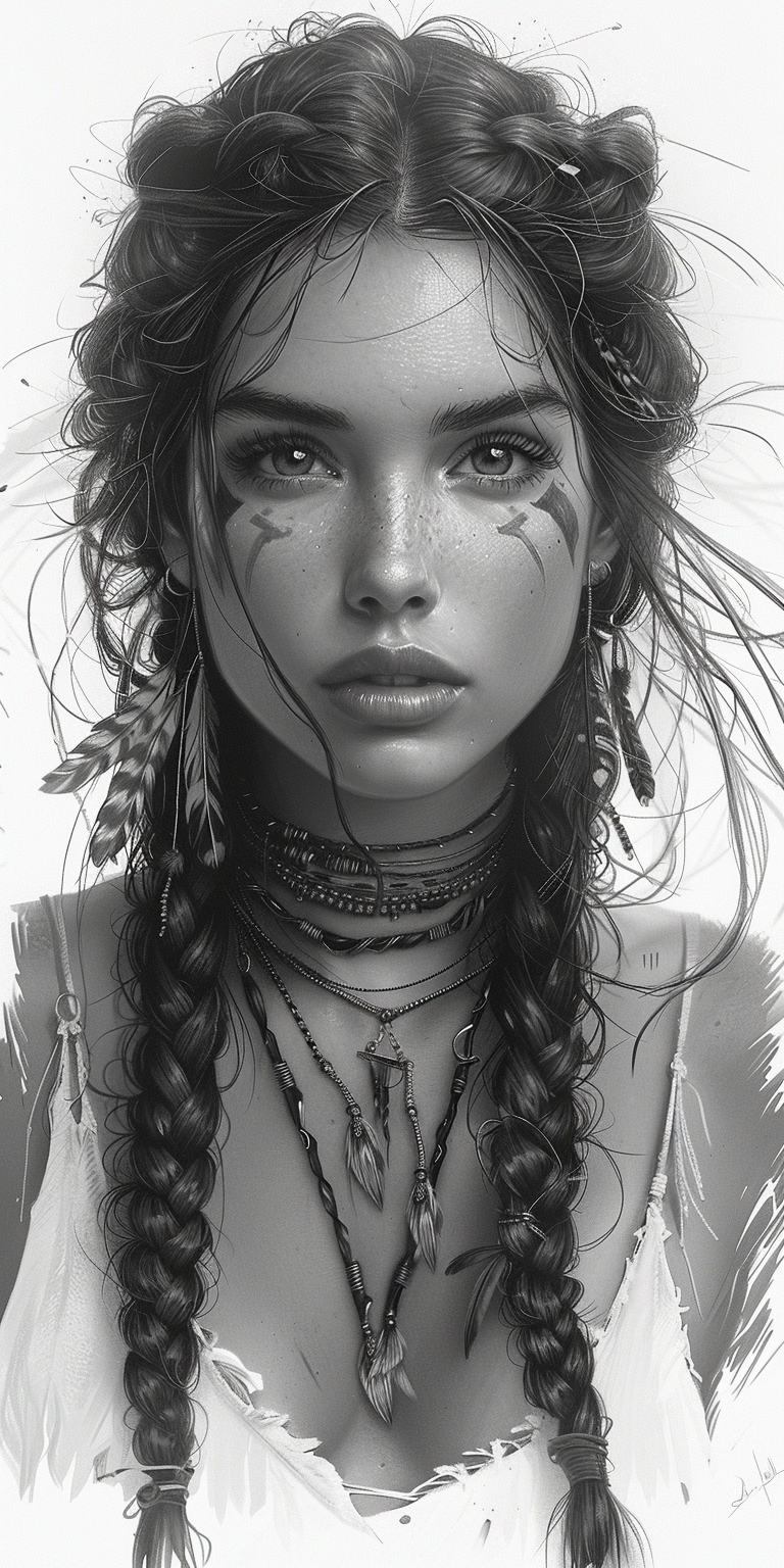 Midjourney prompt: a black and white pencil drawing of an attractive ... - Midjourney