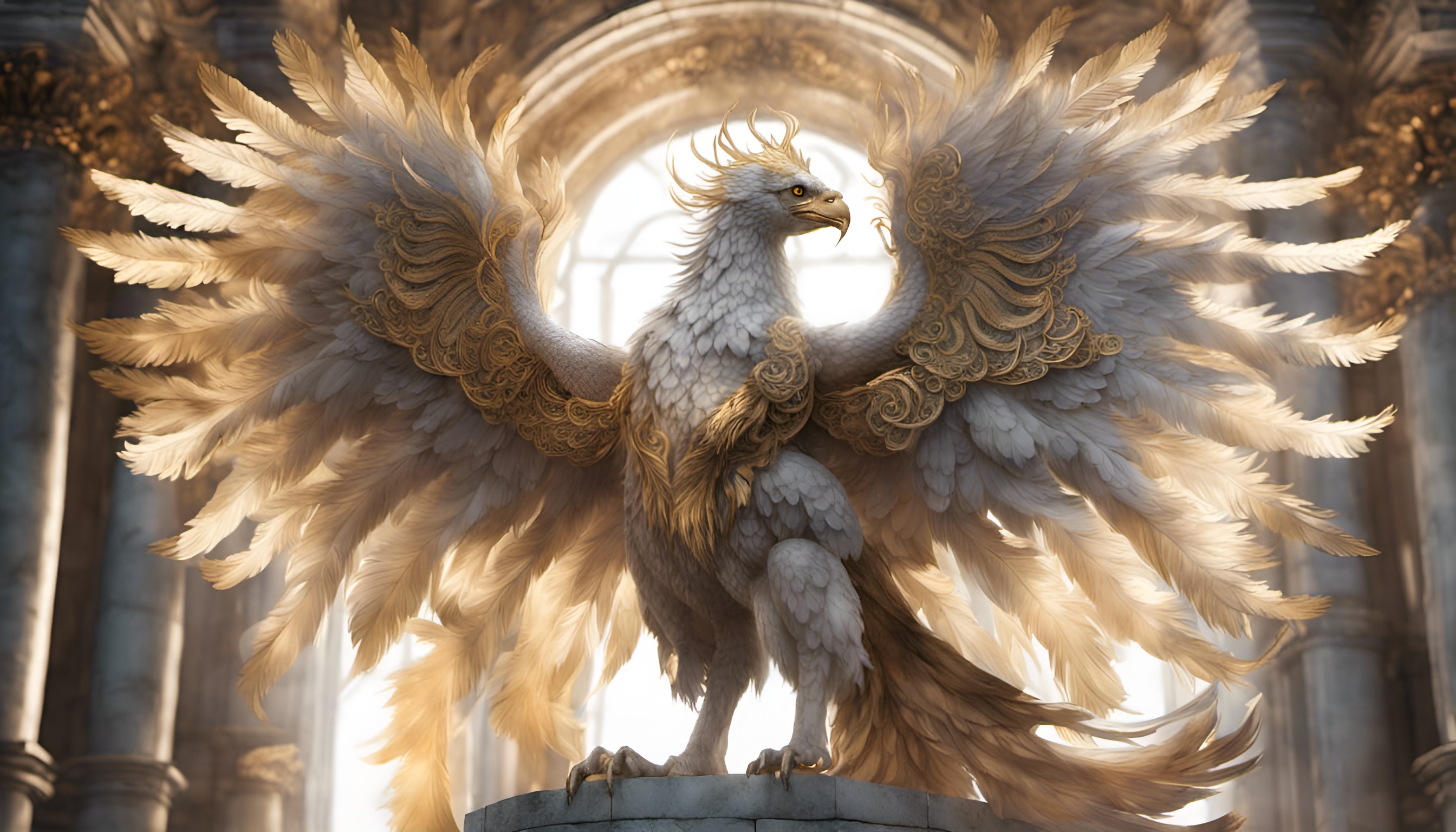 AI generated: White-Gold Phoenix (Stable Diffusion - Concept Art)