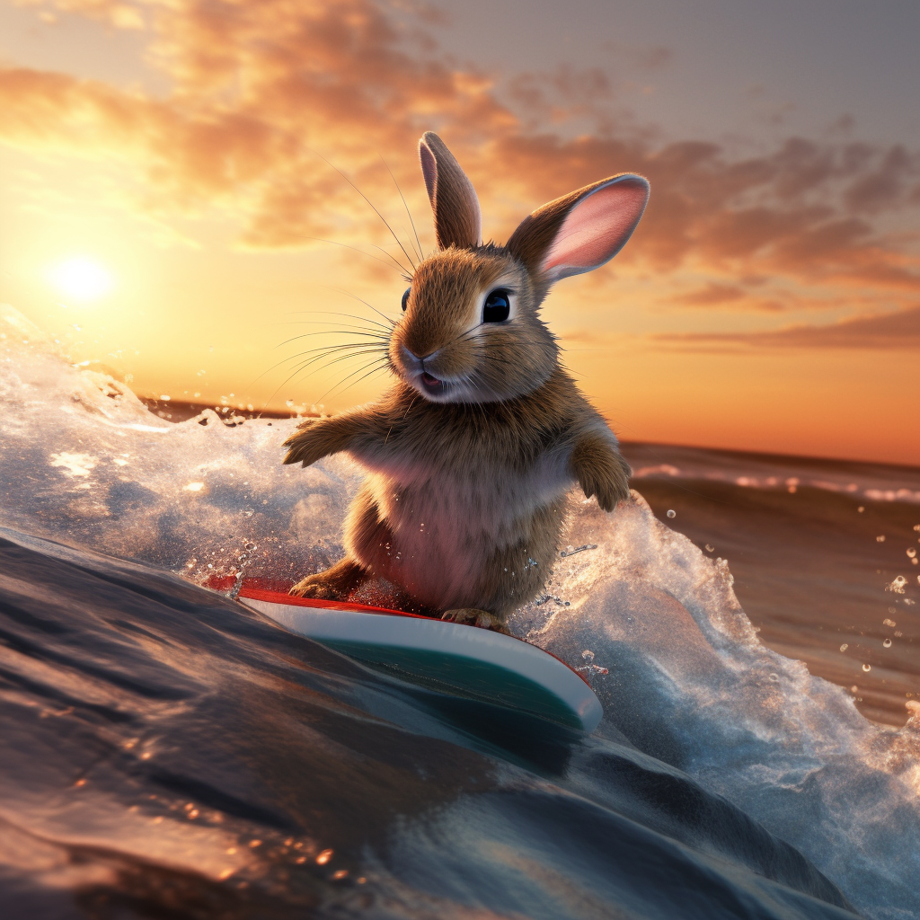 AI generated: Bunny surfing (Midjourney - Character Design)