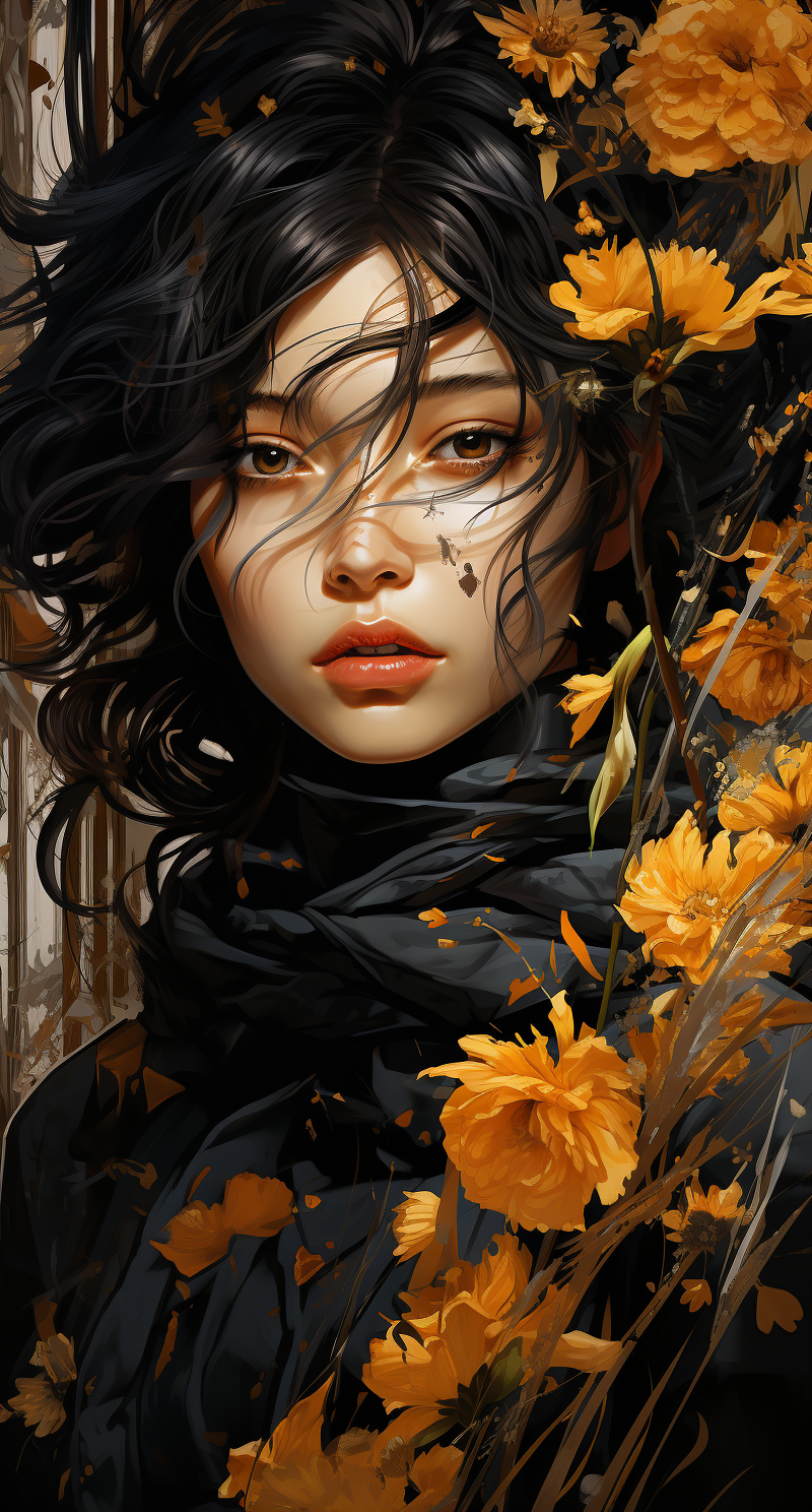 Midjourney prompt: a painting of a girl with flowers covering her fac... - Midjourney
