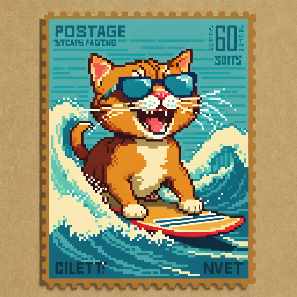 AI generated: Midjourney prompt: cat surfing on a surfboard, high waves, cat wearin... (Midjourney - Photography)