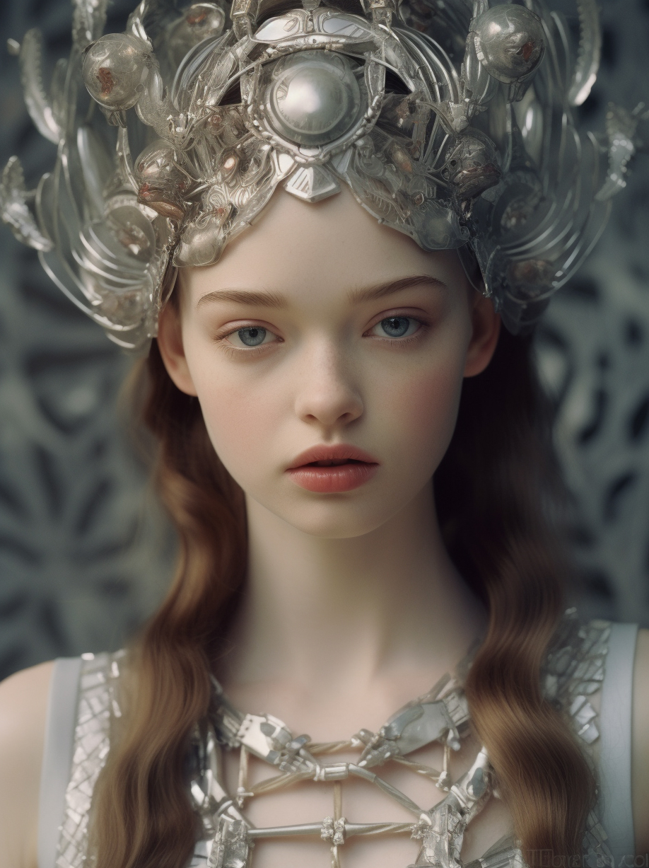 AI generated: Midjourney prompt: a close up of a person wearing a silver dress, by ... (Midjourney - Fashion)