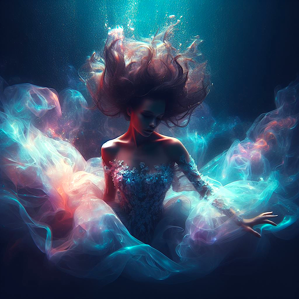 صورة مولدة بالذكاء الاصطناعي: DALL·E prompt: Digital art of a beautiuful girl, swimming underwa... (نموذج DALL·E - تصوير فوتوغرافي)