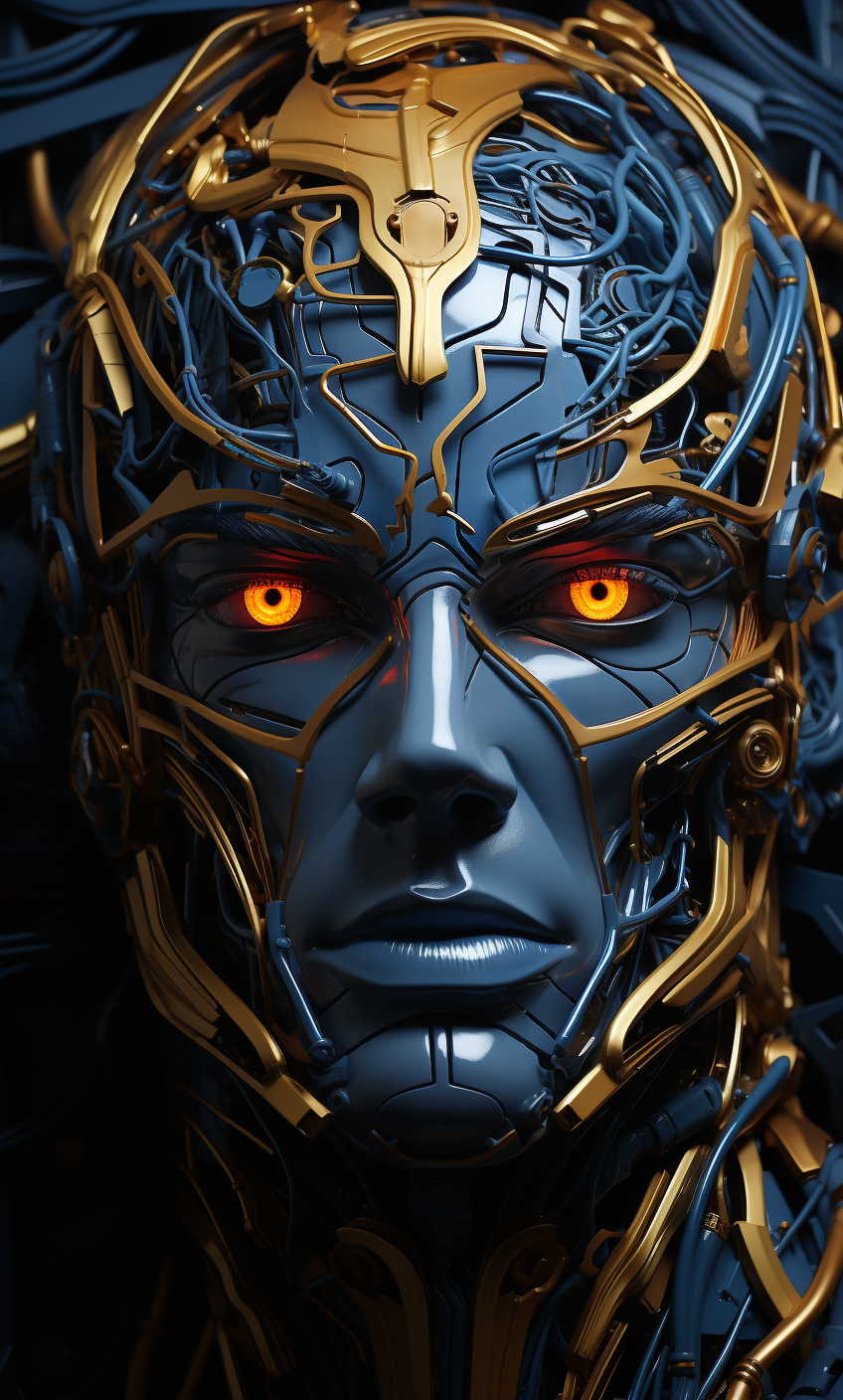 صورة مولدة بالذكاء الاصطناعي: Midjourney prompt: an installation of robot images on a wall, in the ... (نموذج Midjourney - صور شخصية)