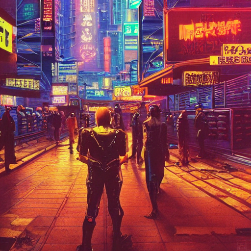 Stable Diffusion prompt: cyberpunk cyberware market, Nigh...