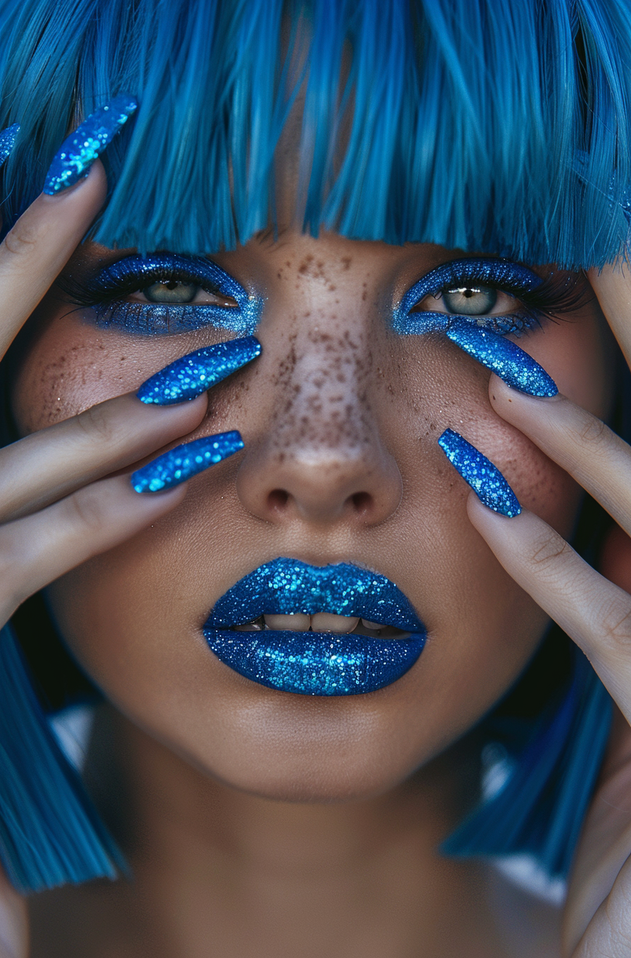 AI generated: Midjourney prompt: model with blue bob hair, fashion photography, blu... (Midjourney - Portraits)