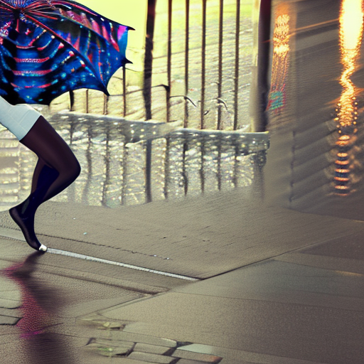 Stable Diffusion prompt: Woman dancing in the rain, facia...