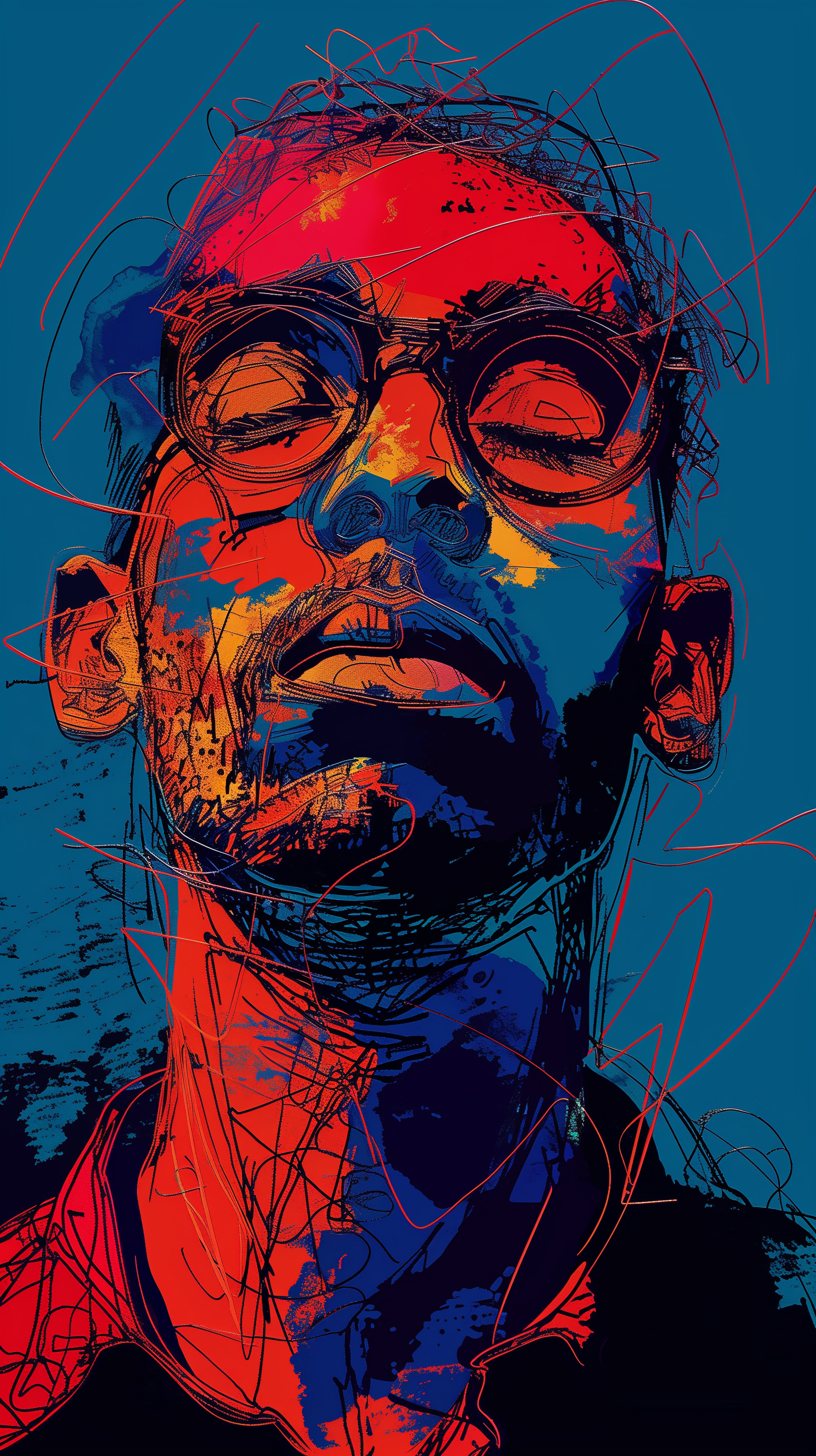 AI generated: Midjourney prompt: graphic art, portrait of a man, background in deep... (Midjourney - Portraits)